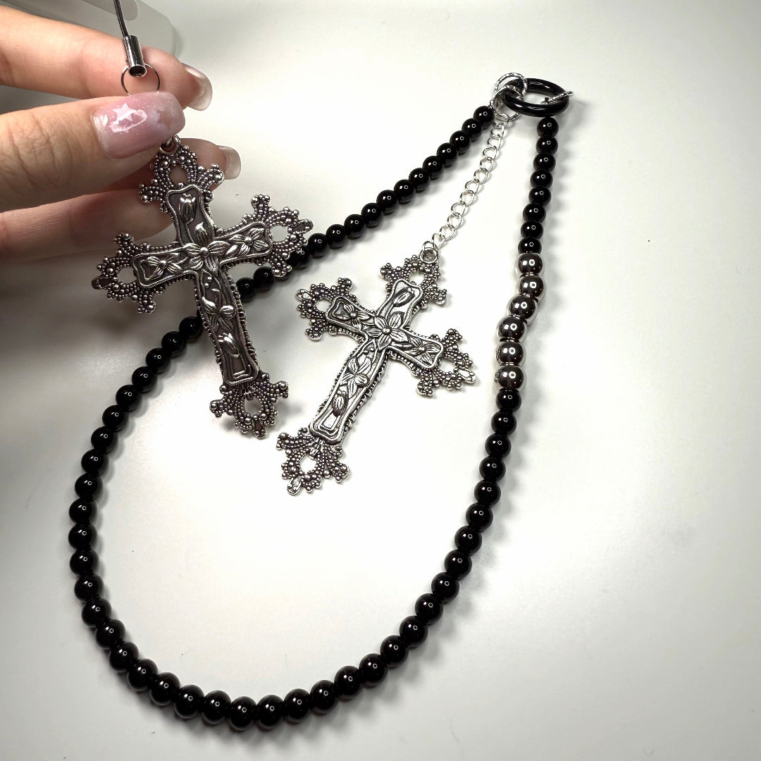 black cross gothic phone charm