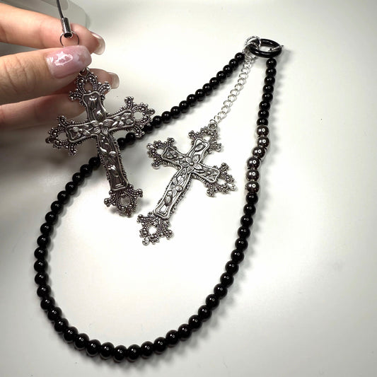 black cross gothic phone charm