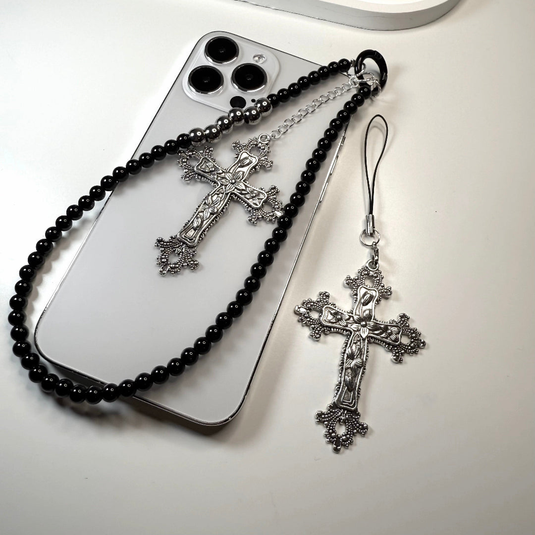 black cross gothic phone charm