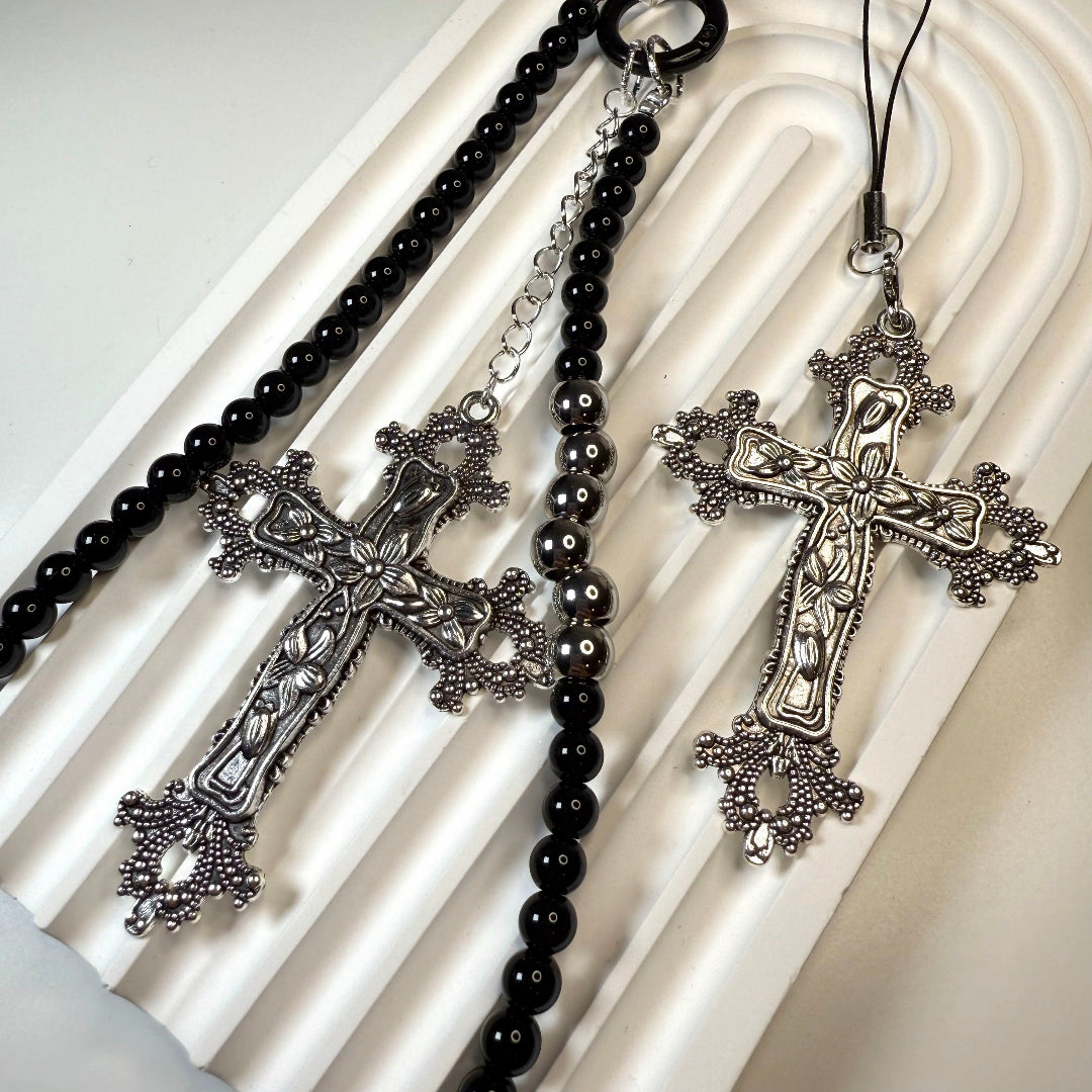 black cross gothic phone charm