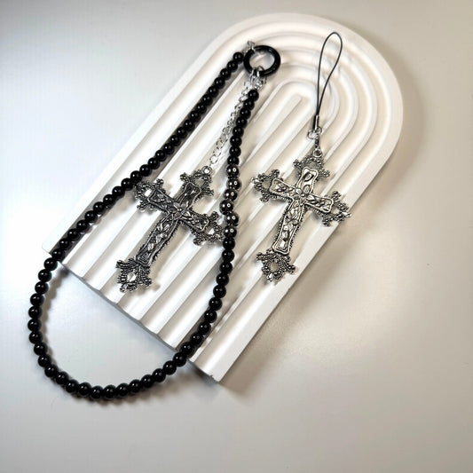 black cross gothic phone charm