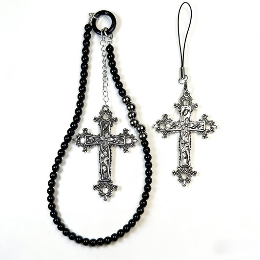 Black Cross Phone Charm