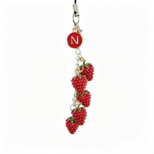 Cute Aesthetic Handmade Strawberry Beaded Phone Charm: Personalized Initial Matching Keychain Strap