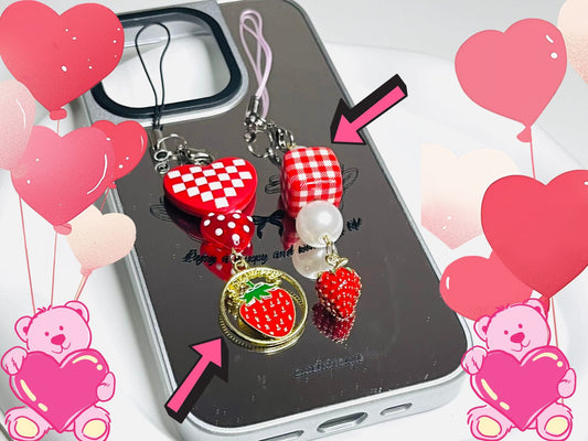 Strawberry Gingham Phone Charms – The Cutest Accessory for Your Phone for this Valentine's Day!