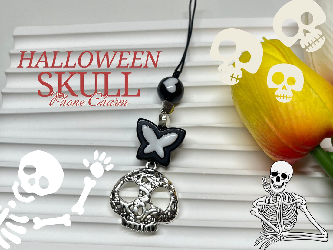 halloween skull phone charm black