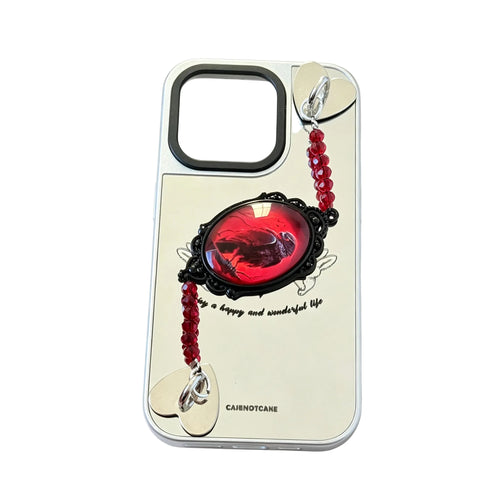 Red Raven Beaded Phone Charm, Dark Academia Gothic Accessory, Halloween Gifts