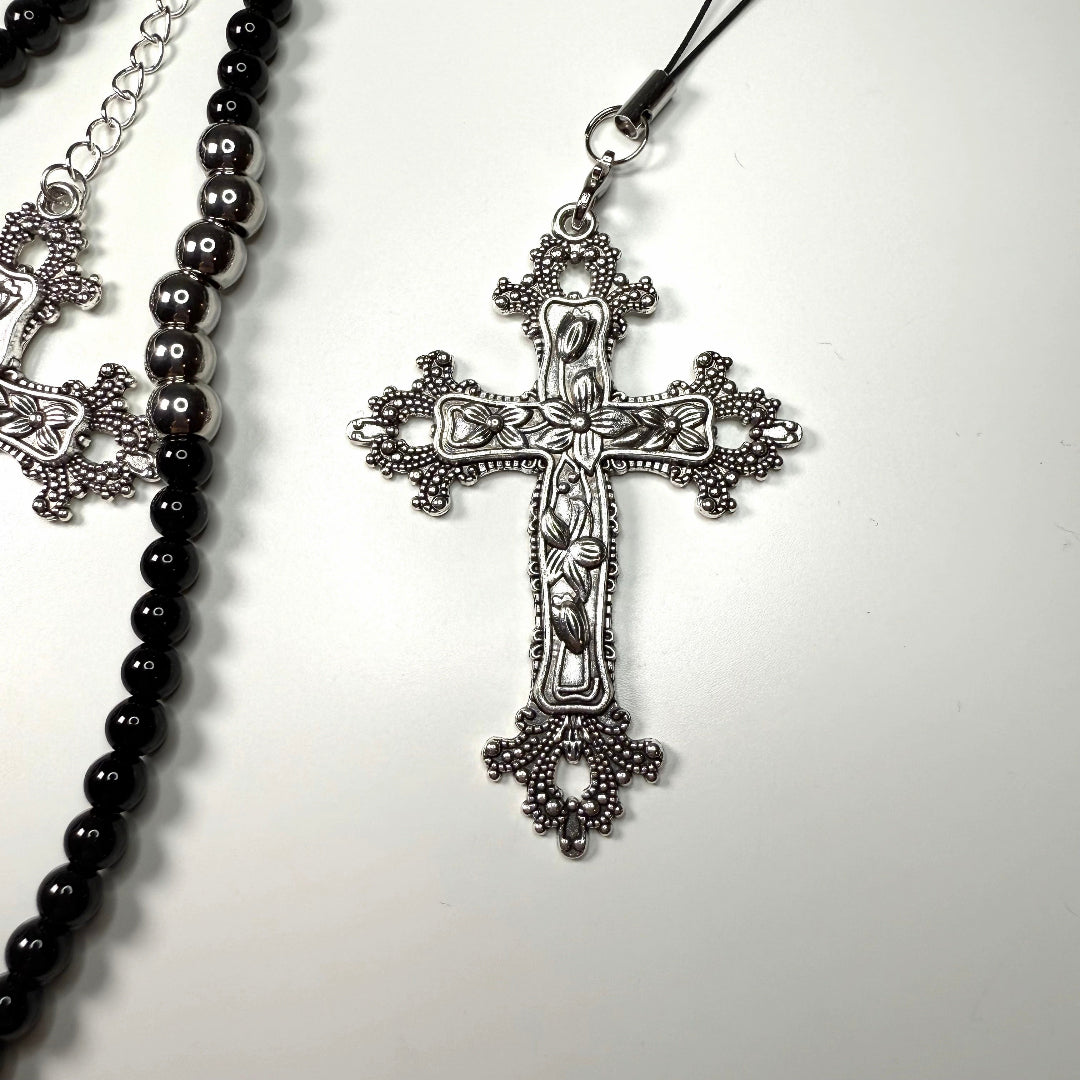 black cross gothic phone charm