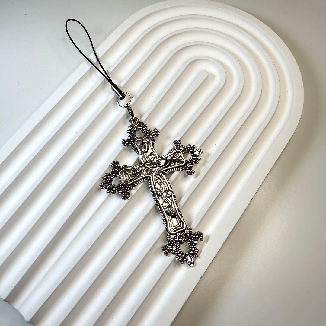 black cross gothic phone charm