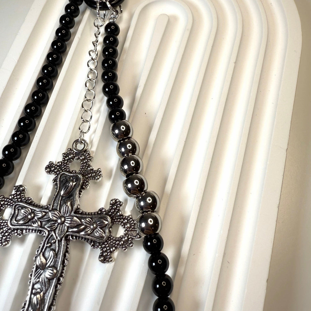 black cross gothic phone charm