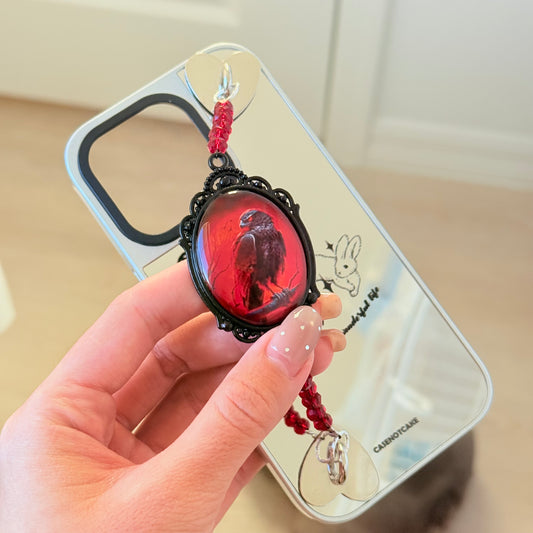 Red Raven Beaded Phone Charm, Dark Academia Gothic Accessory, Halloween Gifts