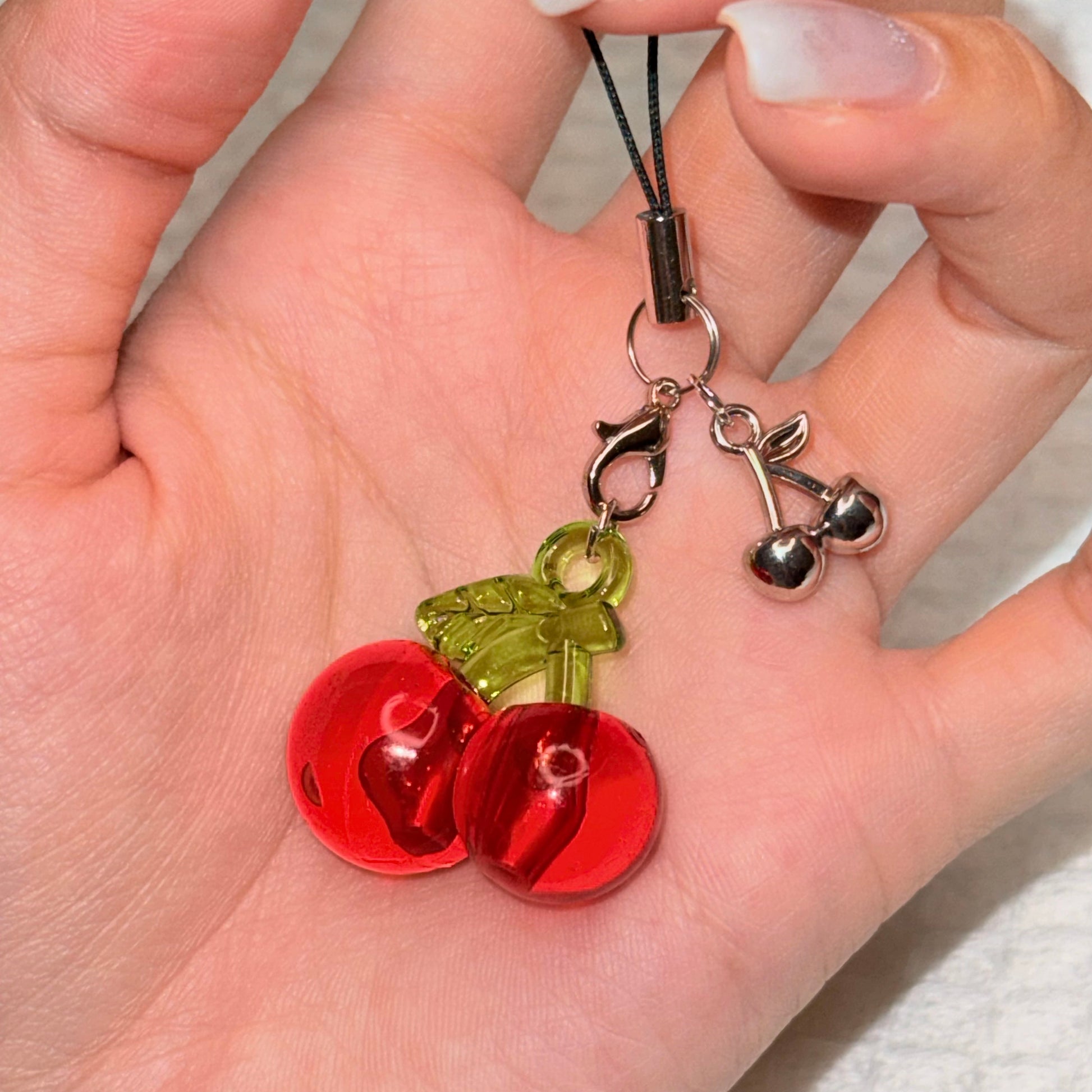Red Cherry Mini Phone Charm Keychain