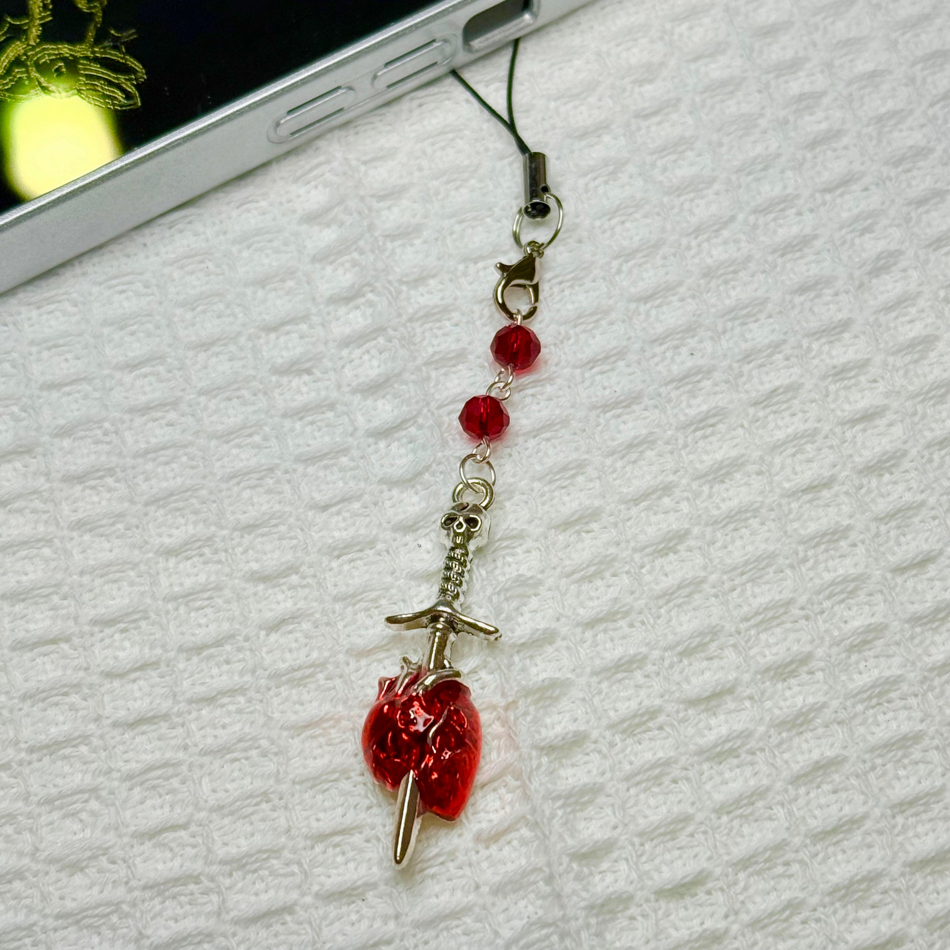 Dark Aesthetic Gothic Phone Strap - Y2K Grunge Sword & Heart Phone
