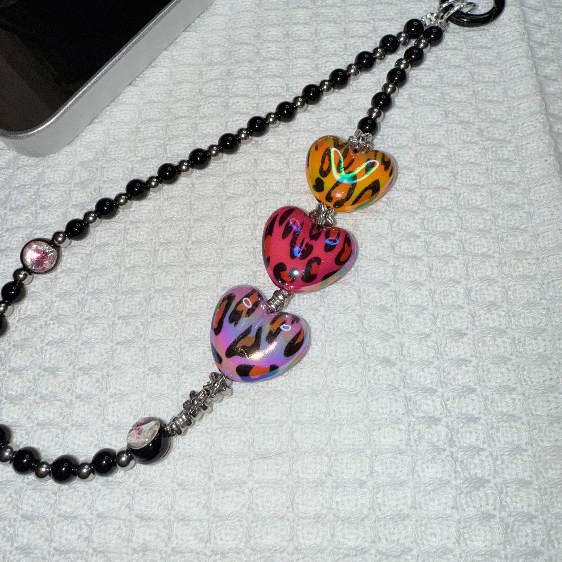 Leopard Heart Phone Charm Keychain