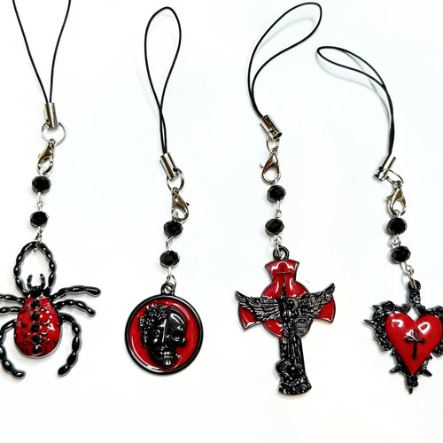 Red Black Gothic Creepy Handmade Phone Chain