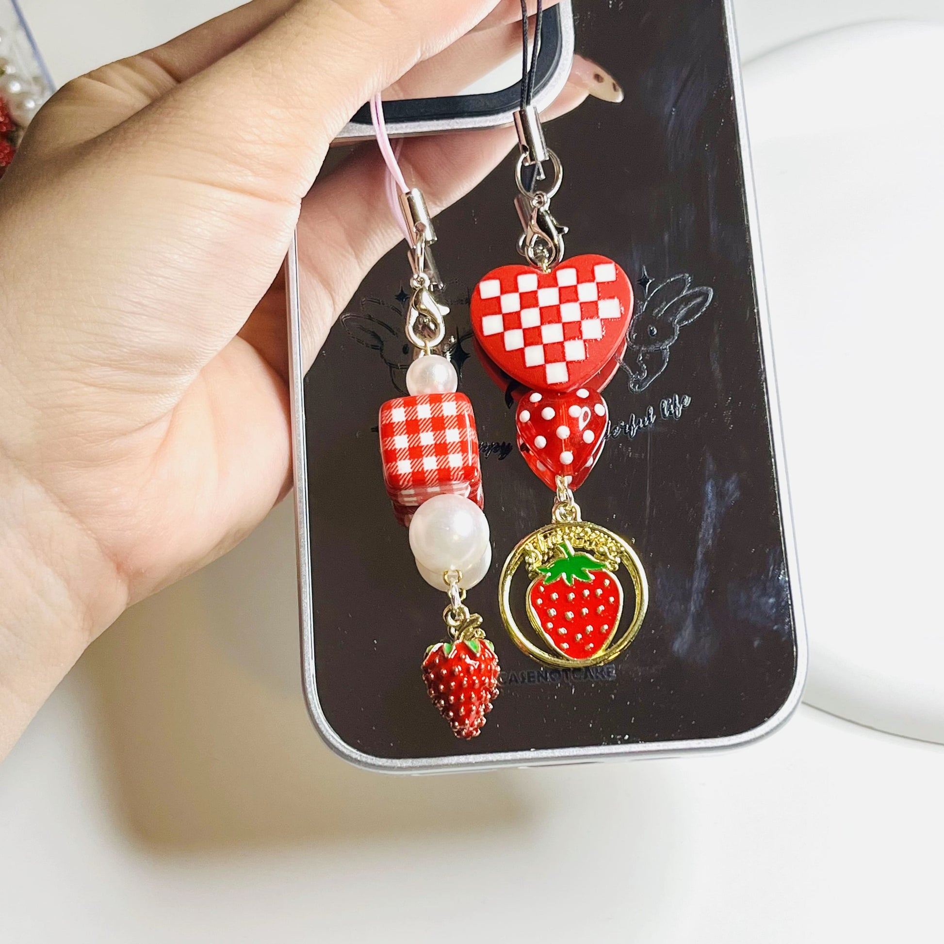 Strawberry set phone charm