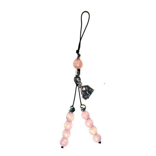 cute pink phone charm with little house bead