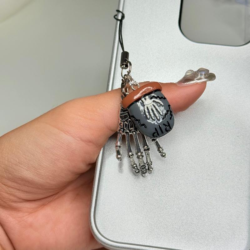 double skull mini  paws  phone charm keychain