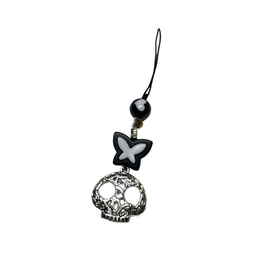 Skull Butterfly Black Phone Charm