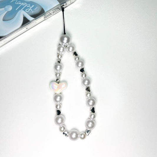 white pearl heart phone charm